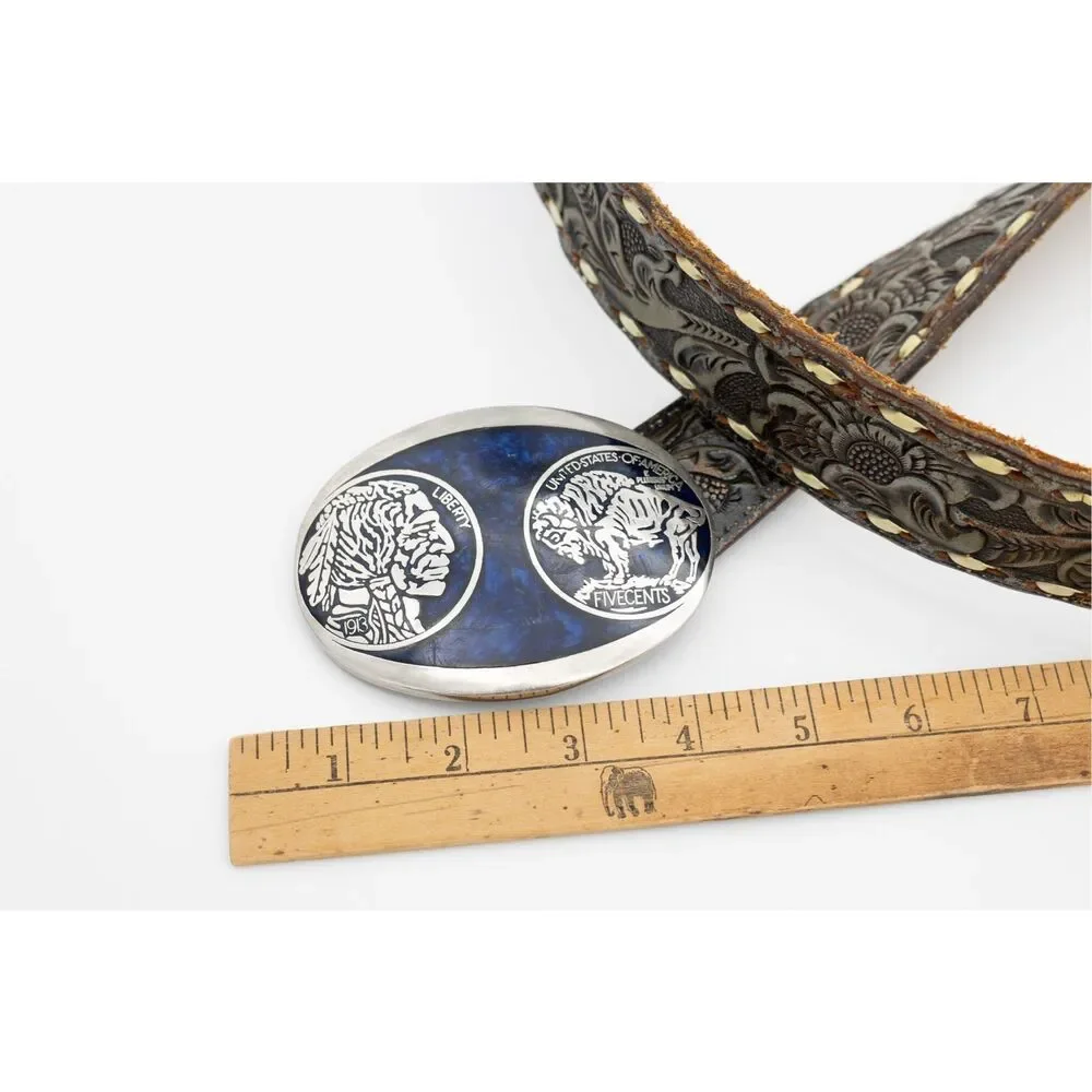 Vintage Western Tooled Leather‎ Belt Buffalo Nickel Concho Men’s Large L